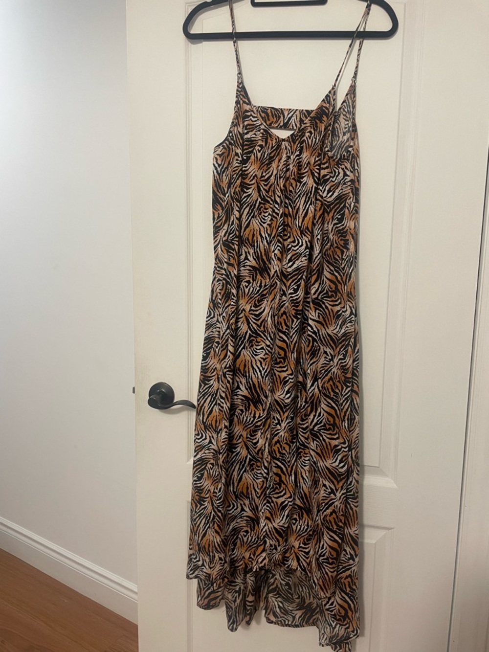 Animal-Print Spaghetti-Strap Maxi Dress in Brown and Black Size 10